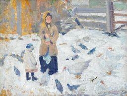 Artwork by Roy Cleveland Nuse, "WINTER CHORES", Made of oil on board