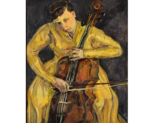 Portrait of Vera Poppe playing the cello by Irma Stern, 1943