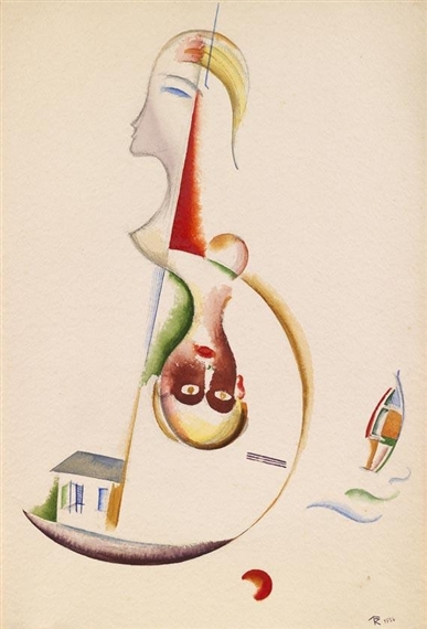 Weiblicher und männlicher Kopf in Balance by Thomas Ring, 1926