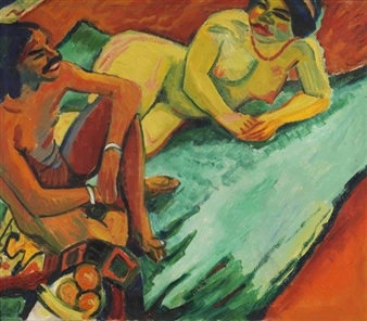 Weib mit Inder auf Teppich - Max Pechstein