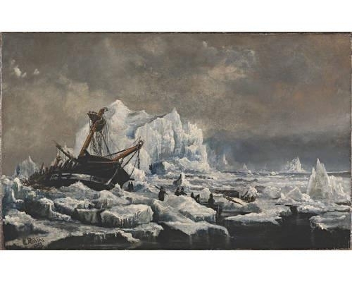 A vessel having been engulfed by pack-ice being salvaged by its crew by E. Robins, 1883