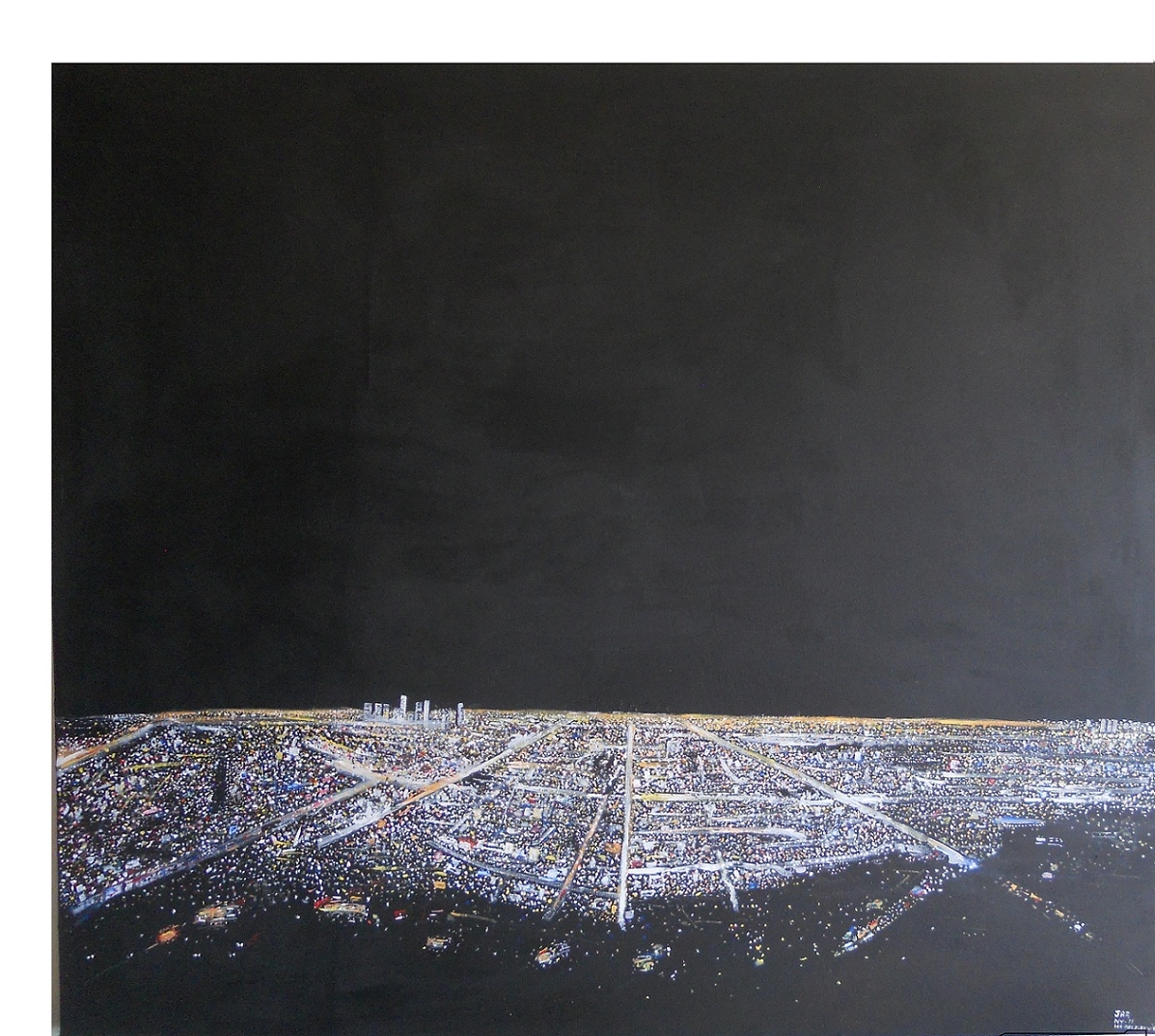 Artwork by Jorge Rivas, Los Angeles At Night ,Aerial View, Made of Acrylics,Enamel Paint And Oil on Canvas
