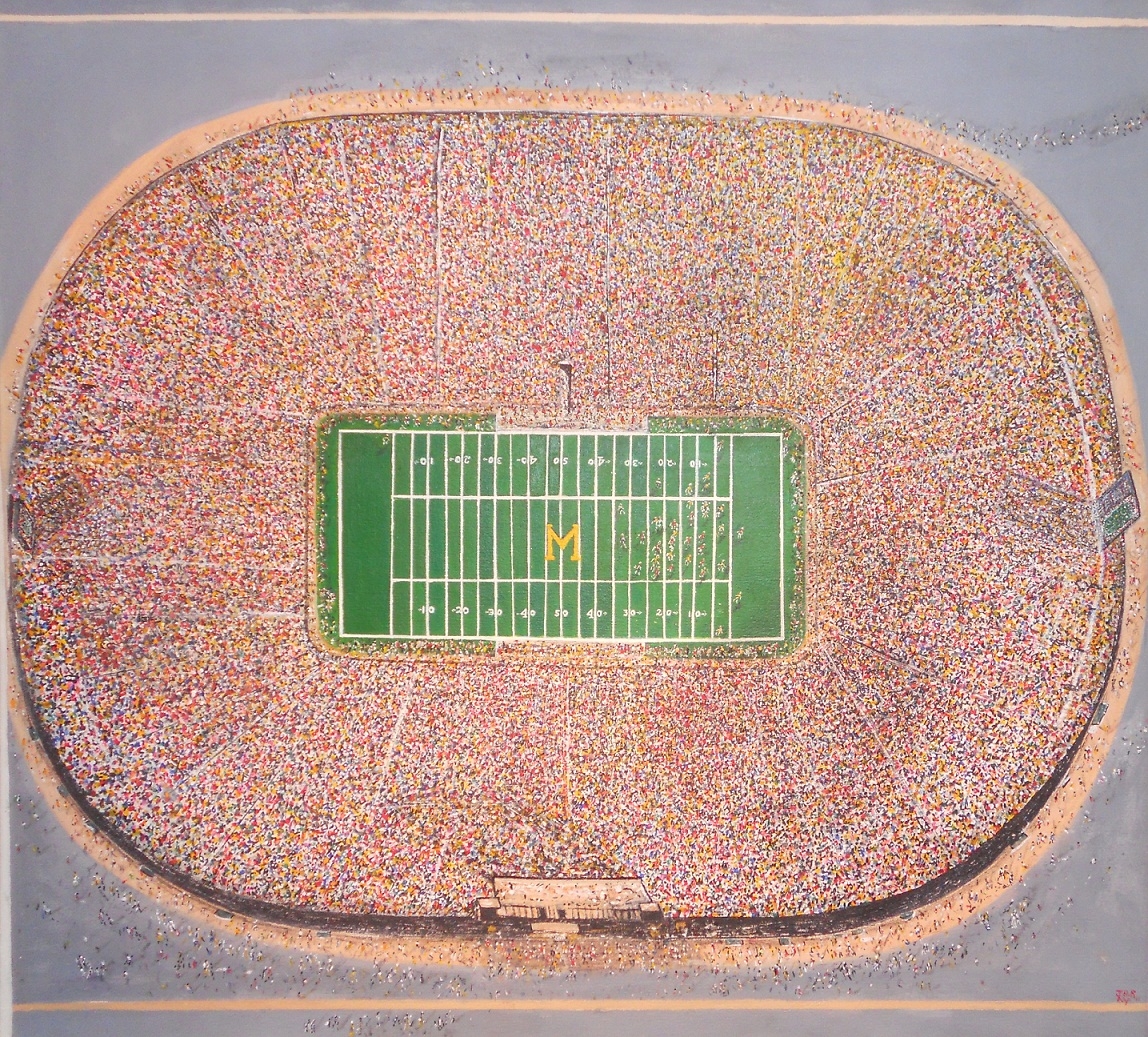 Artwork by Jorge Rivas, the Michigan Stadium,Aerial View, Made of Acrilics ,Enamel,Oil on canvas