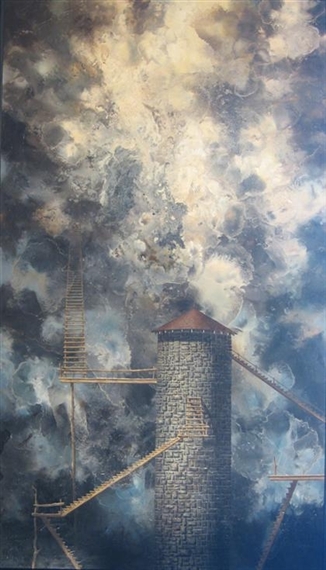 STONE TOWER WITH LADDERS TO THE CLOUDS by Paul Gorka
