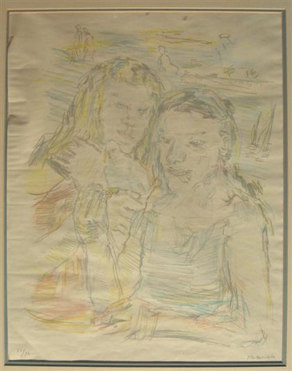 Artwork by Oskar Kokoschka, ZWEI MÄDCHEN MIT TAUBE, Made of Color lithograph