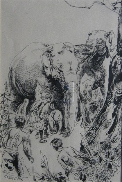 Henry Clarence Pitz | ELEPHANTS AND TRIBESPEOPLE | MutualArt