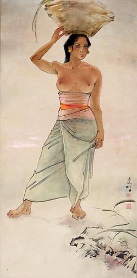 Basket on Her Head by Lee Man Fong, circa 1960s