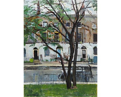 Artwork by James Neal, London street scene, Made of oil on board