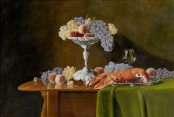 Still life with lavish bowl, fruits and a lobster by Hermann Koch