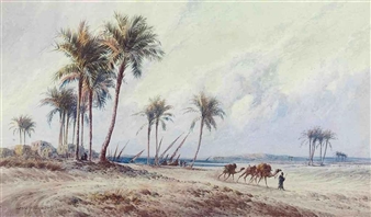 Two works : Unloading feluccas on the Nile; Arabs resting before the Nile - Alfred J. Ternoath