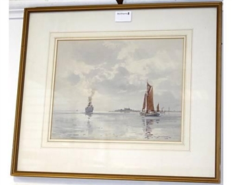 2 works: Coastal scene; Shipping - Douglas Snowdon