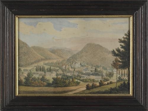 Village scene by American School, 19th Century, mid 19th century