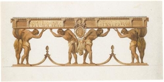 Study of a table with the arms of pope pius VI, braschi, and figures of hercules supporting the top - Christoph Unterberger