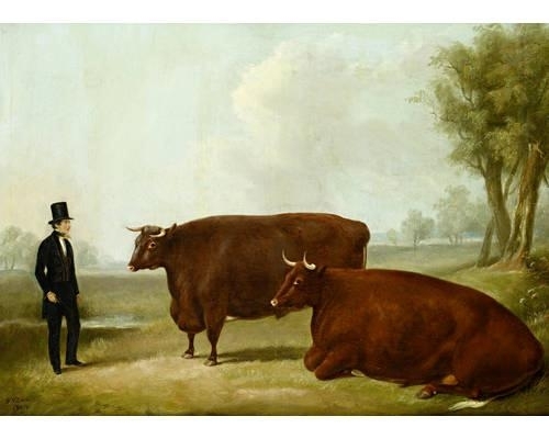 William Henry Davis | A landowner and two cows in a field (1847 ...