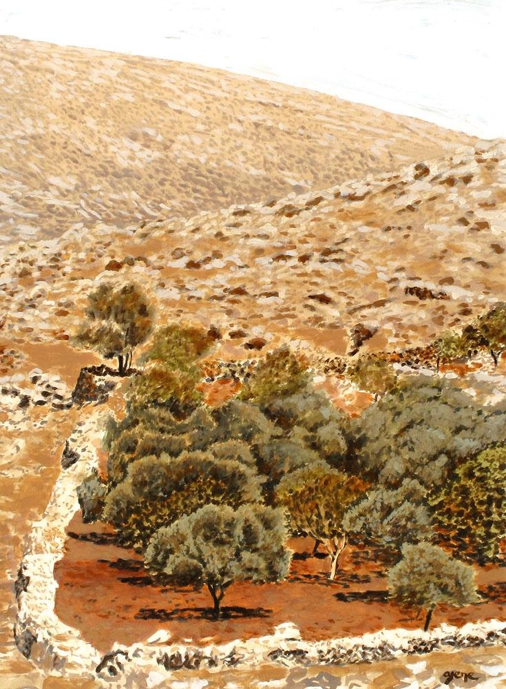 Artwork by Arie Azene, The Mountains of Jerusalem, Made of Oil on canvas