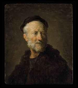 Artwork by Jean-Honoré Fragonard, Head of an old man, after Rembrandt, Made of oil on canvas laid down on panel