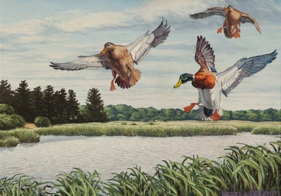 2 works: Dead Creek Mallards; Hanging Mallard Pair - Reed Prescott