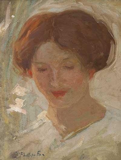 Mrs David Fox (nee Ethel Stephens) (Head Study for Woman in White: The Arbour) by E. Phillips Fox, 1908