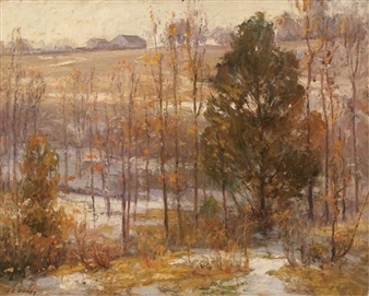 Winter landscape with distant farmhouse - John E. Bundy