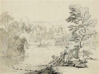 Landscape with fishermen - Pierre Lélu