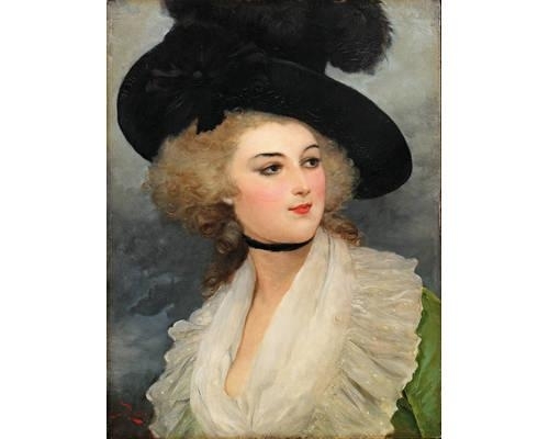 Portrait of a girl wearing a feathered hat by Lucius Rossi