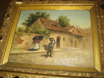 2 works: street scenes with figures carrying baskets on their heads - V.A. Volkmann