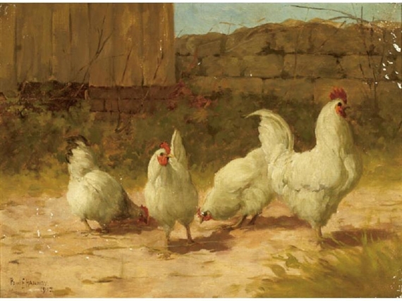 Chickens in a farmyard by Paul Harney, 1912