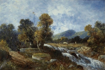 Landscape with waterfall - J. Knight