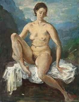 Seated nude on a white cloth