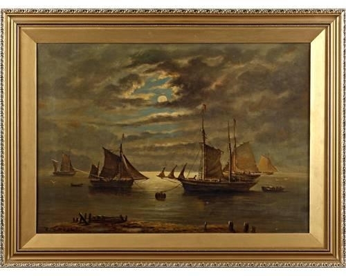 Fishing boats by moonlight by Christopher Mark Maskell