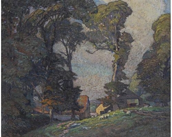 Landscape with sheep - Fred Mason