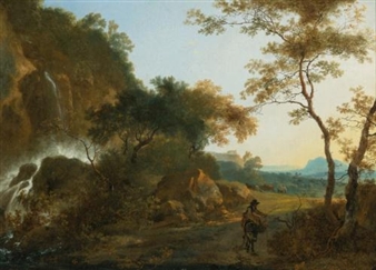 An Italianate Landscape with a Traveller on a Path by a Waterfall Picture