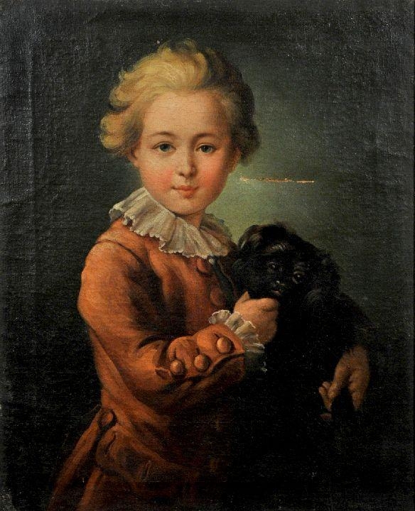 Portrait of a Young Boy and Dog by Francois-Hubert Drouais