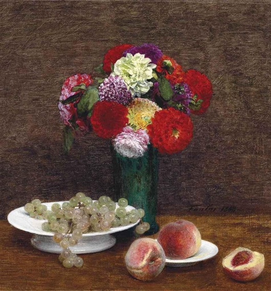 Nature morte (Dahlias, raisins et pêches) by Henri Fantin-Latour, 1868