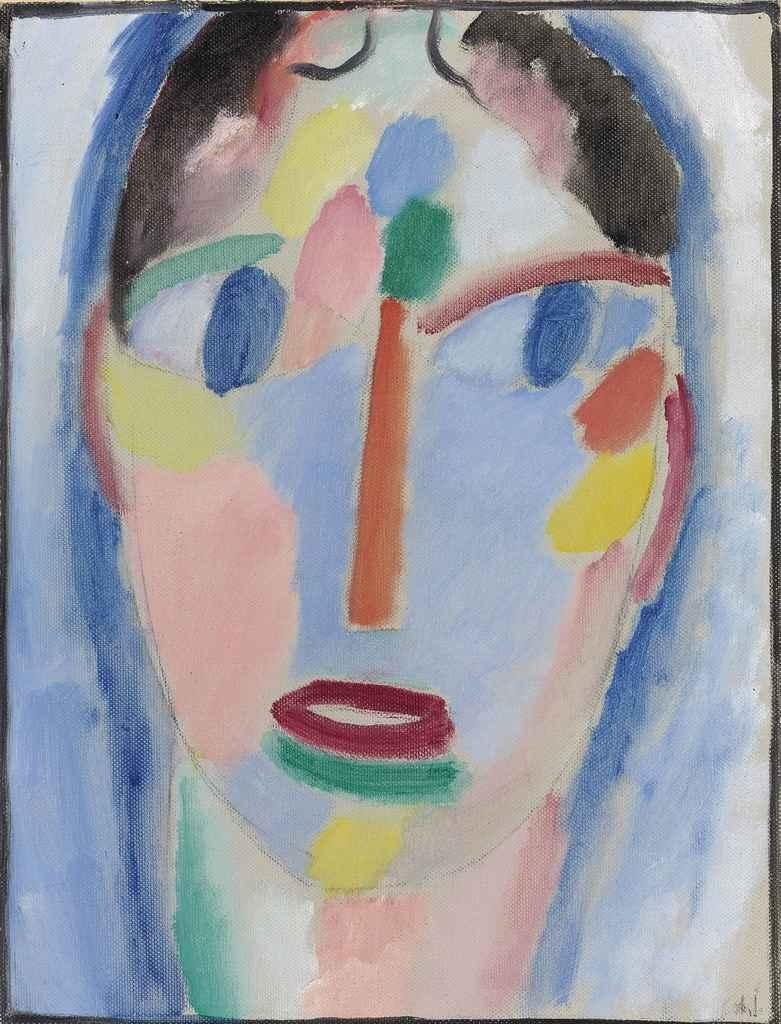 Artwork by Alexej von Jawlensky, Mystischer Kopf: Kopf in Blau, Made of oil on linen-finish paper laid down on cardboard