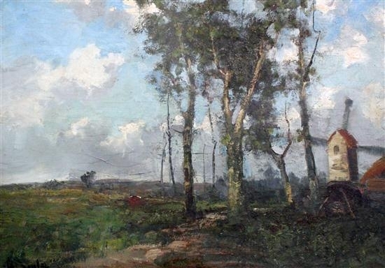Landscape with trees and windmill by George A. Boyle