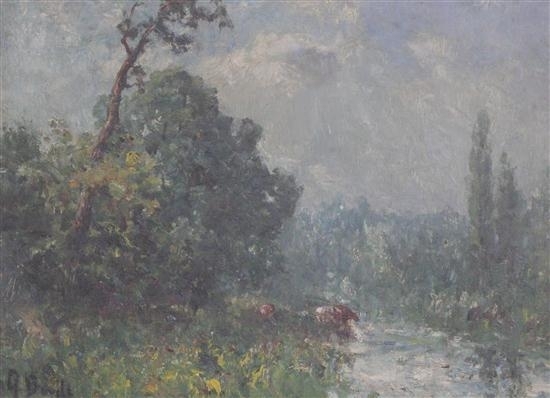 2 works: Cow beneath trees & cattle watering by George A. Boyle