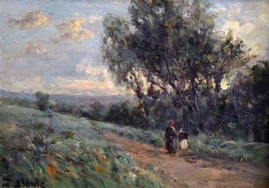 2 works: Figure on a riverbank & Figures on a lane by George A. Boyle