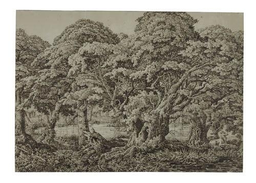Landscape with Oak Trees and Two Deer by German School, 18th Century, Early 18th century