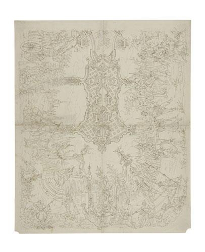 Artwork by German School, 18th Century, Study for a Ceiling Decoration in Chinoiserie Style, Made of Pen and brown ink on cream laid paper