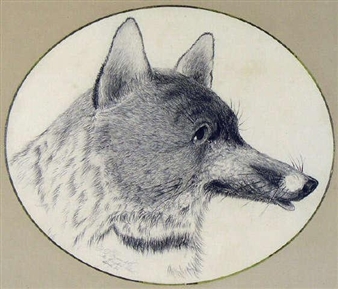 2 WORKS: FOX PORTRAIT; FOX HOUND PORTRAIT - R.D. Fraser