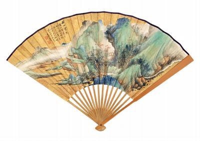 Artwork by Zhang Shiyuan, AUTUMN MOUNTAINS, Made of Folding fan, ink and color on paper
