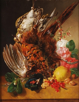 A still life with fruit, flowers and game - François Joseph Huygens