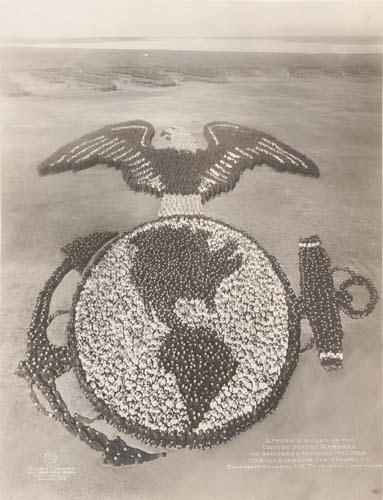 Living Emblem of the United States Marines, 100 Officers and 9000 Enlisted Men, Marine Barracks, Paris Island, S. C. by Arthur Mole, J.D. Thomas, 1919