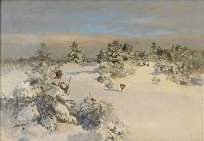Rävjakt i vinterlandskap by Bruno Liljefors, 1924