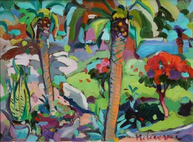 Artwork by Claudio Malacarne, Giardino con palme, Made of oil on canvas