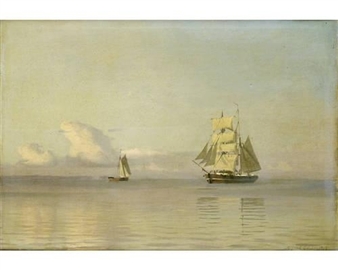 A brigantine almost becalmed in a faint breeze - Alfred Theodor Olsen