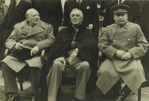 Artwork by S. Guarary, Churchill, Roosevelt and Stalin at Yalta, Made of Warm-toned silver print