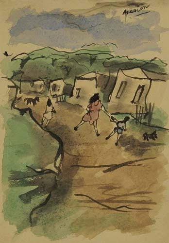Jules Pascin | 3 Works: Figures on a Road near a Village; Figure ...