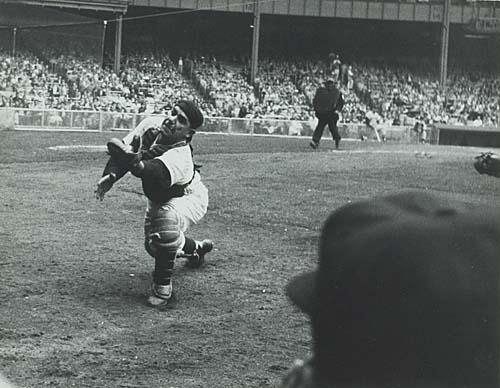 Yogi Berra catching a fly ball by Arthur Rickerby, Circa 1960